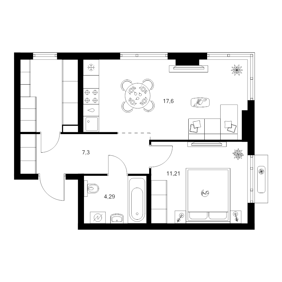 2 ккв (Евро) 46,2 м²