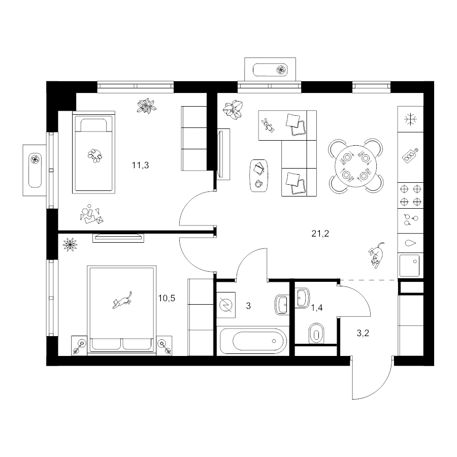 3 ккв (Евро) 50,6 м²