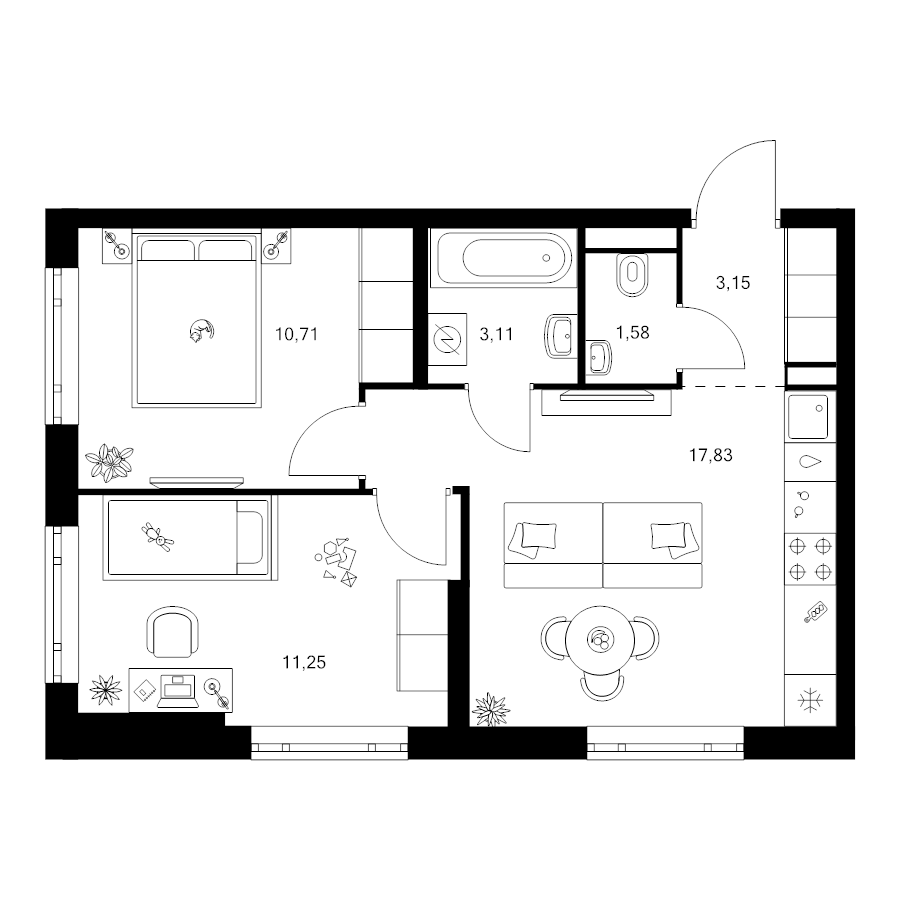 2 ккв 47,6 м²