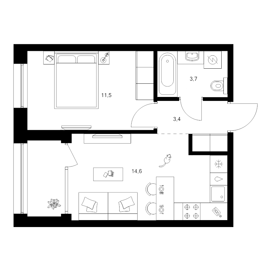 1 ккв 34,7 м²
