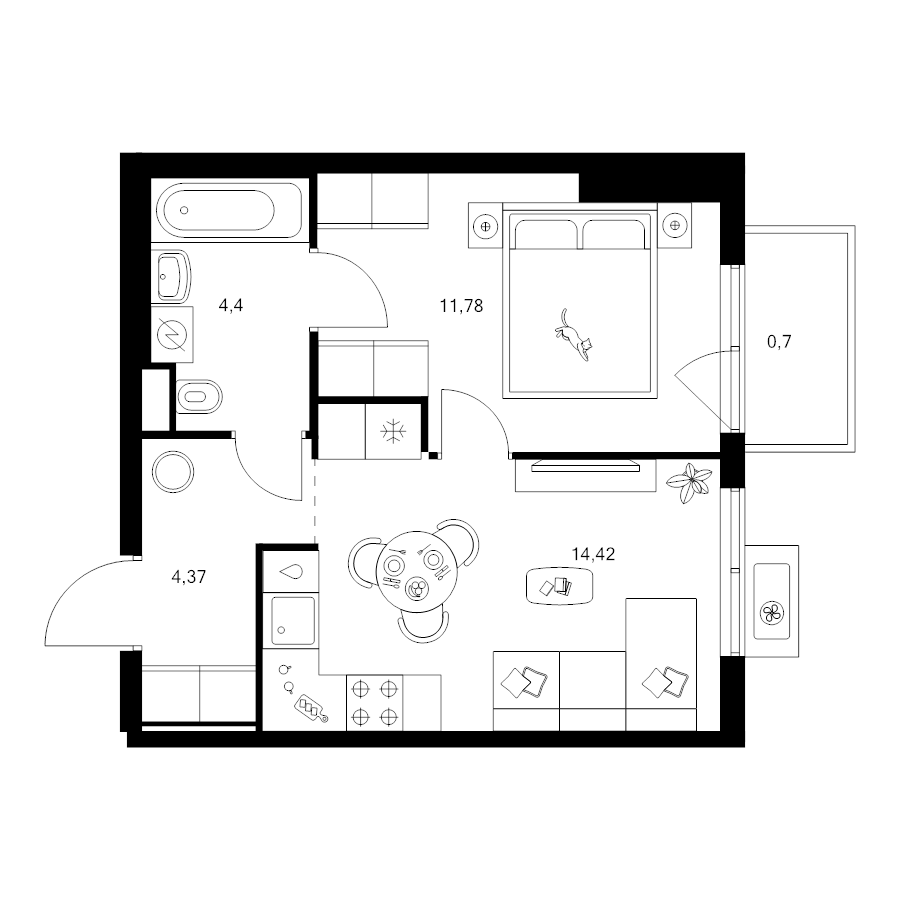 1 ккв 35,7 м²