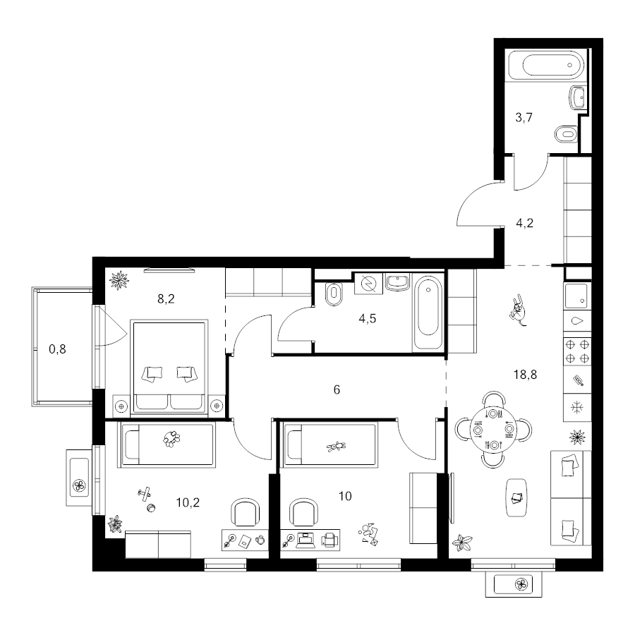 4 ккв (Евро) 69,7 м²