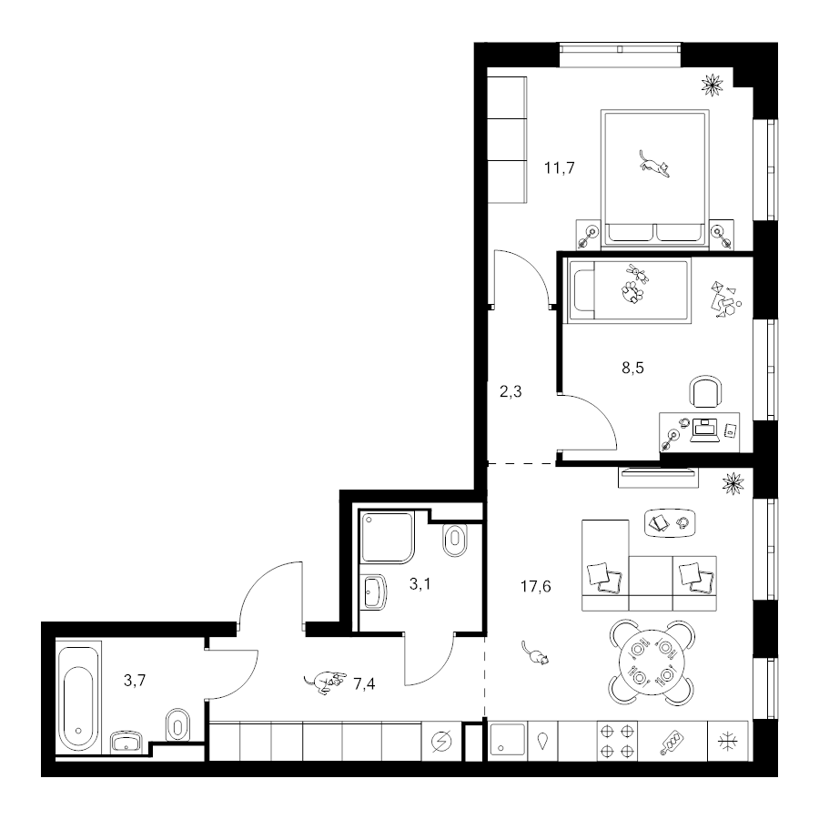 3 ккв (Евро) 54,3 м²