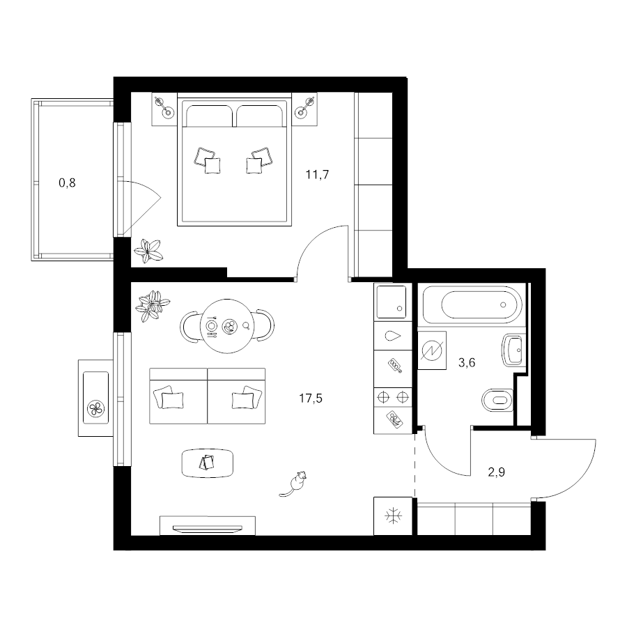 2 ккв (Евро) 36,5 м²