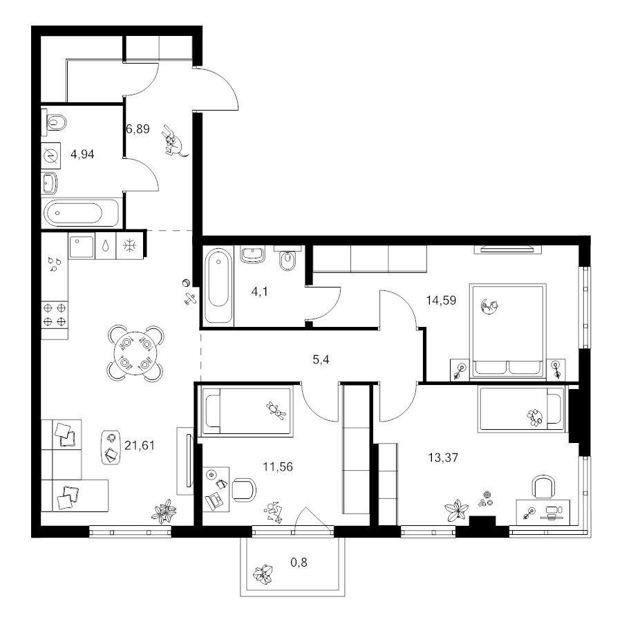 4 ккв (Евро) 85,9 м²