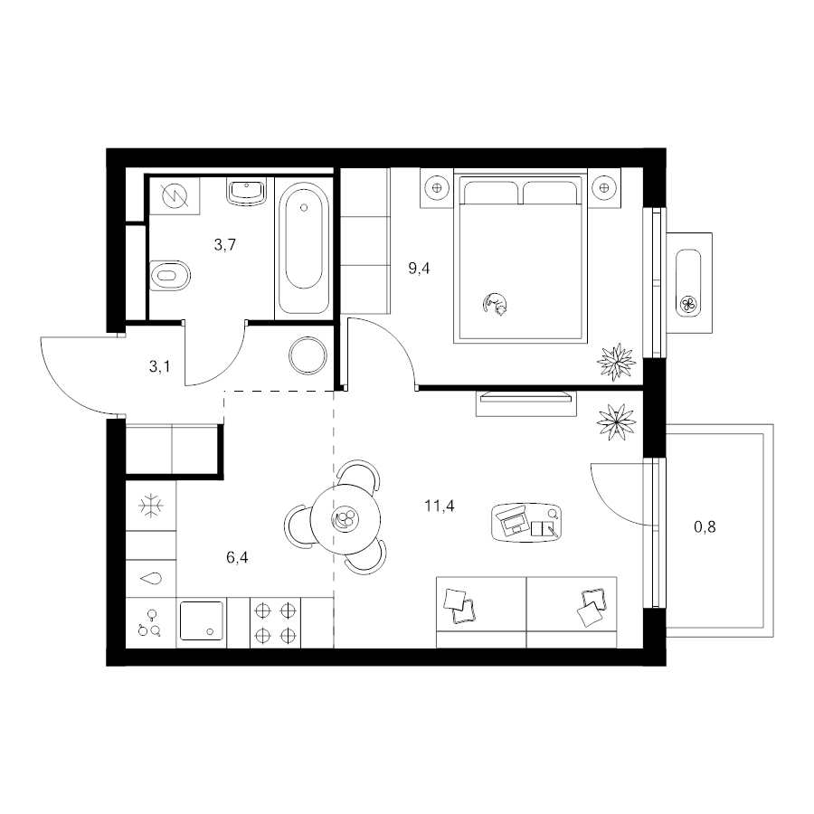 2 ккв (Евро) 34,8 м²