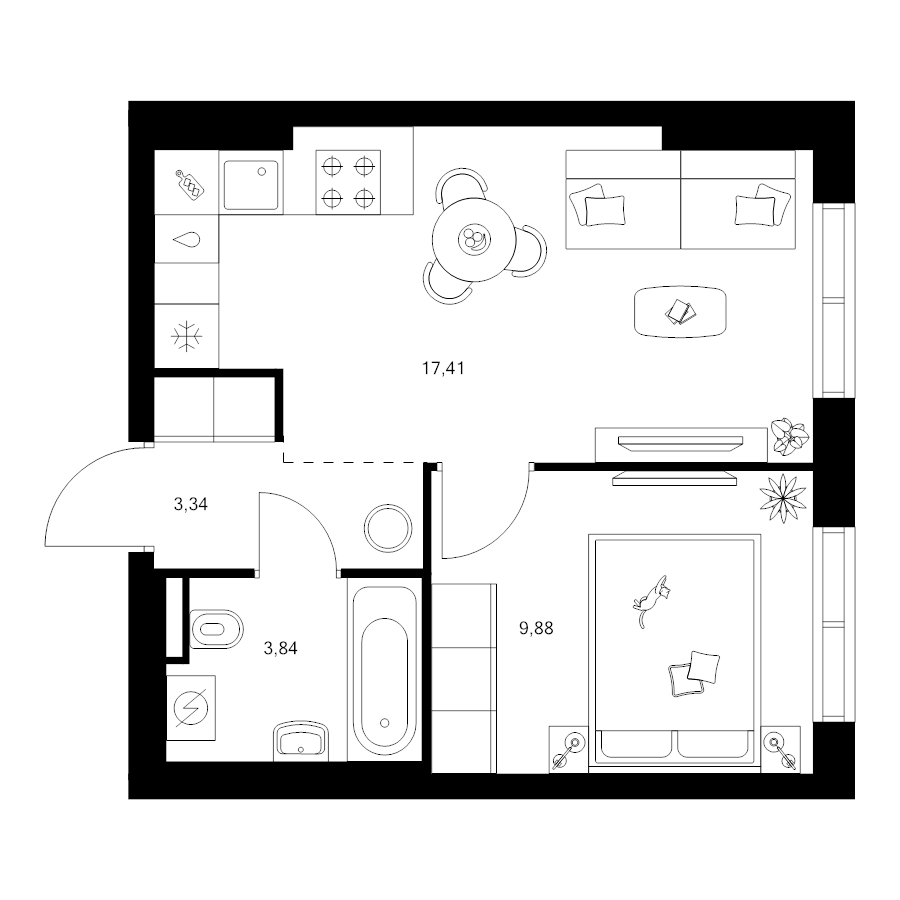 2 ккв (Евро) 34,5 м²
