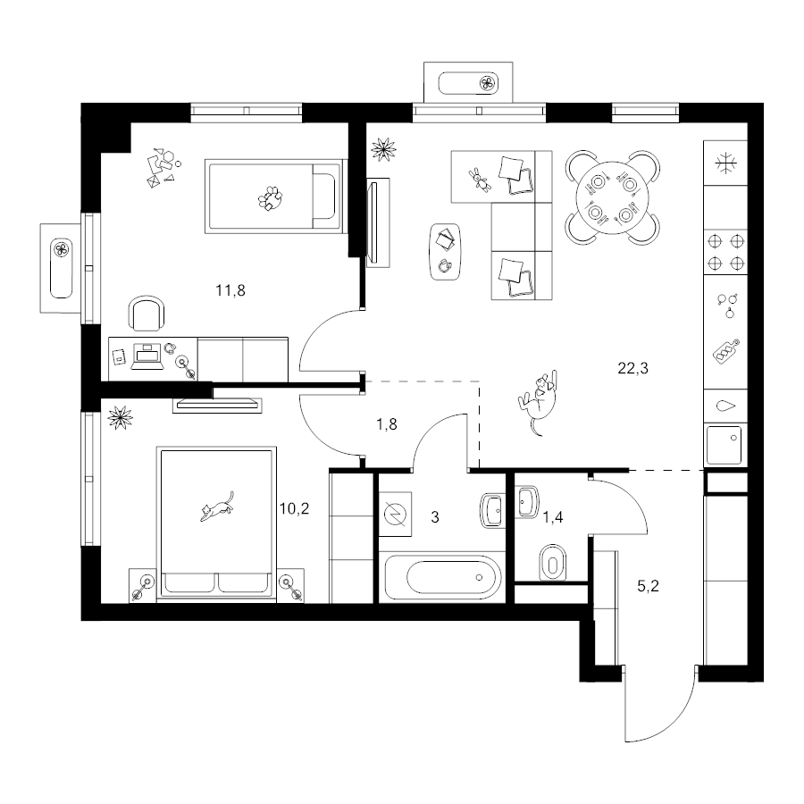 3 ккв (Евро) 55,7 м²