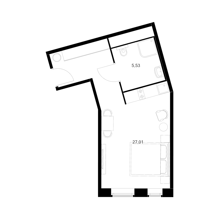 Студия 32,5 м²
