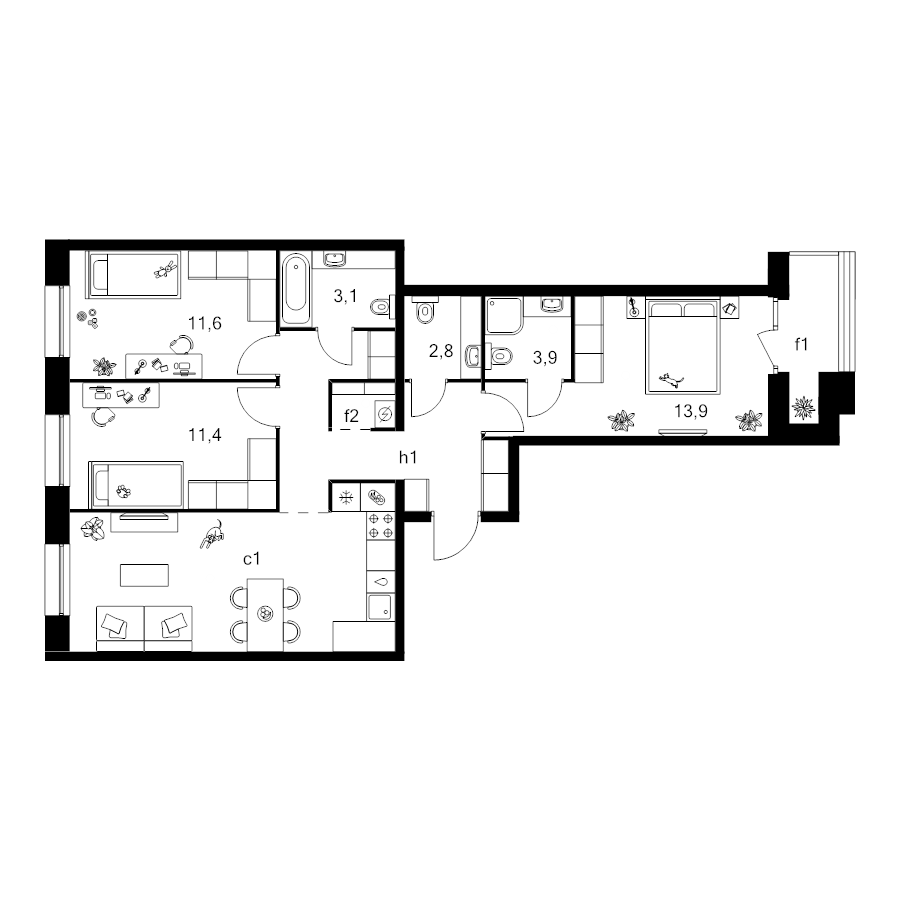 4 ккв (Евро) 81,2 м²