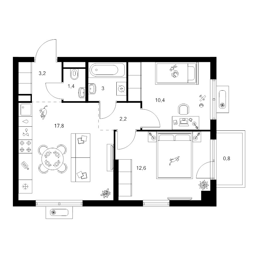 3 ккв (Евро) 51,4 м²