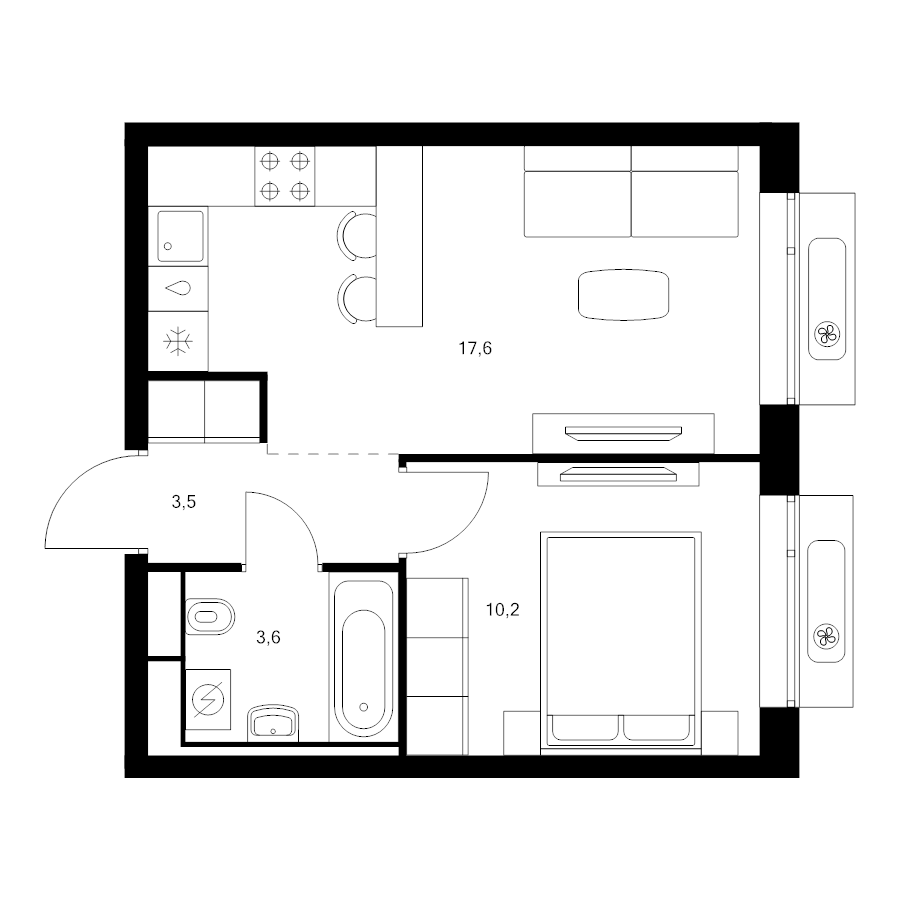 2 ккв (Евро) 34,9 м²