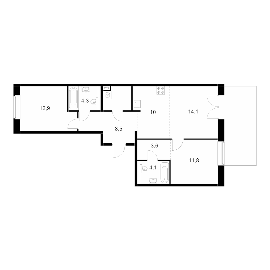 3 ккв (Евро) 76,4 м²