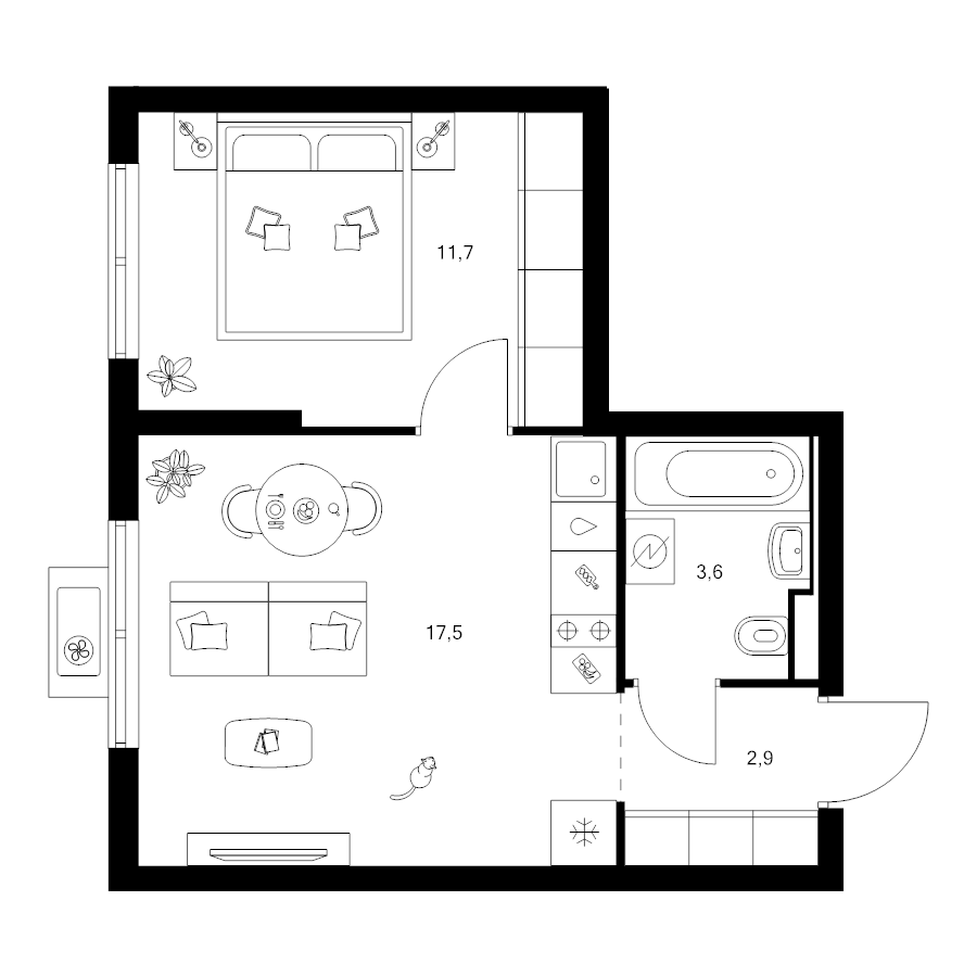 2 ккв (Евро) 35,7 м²