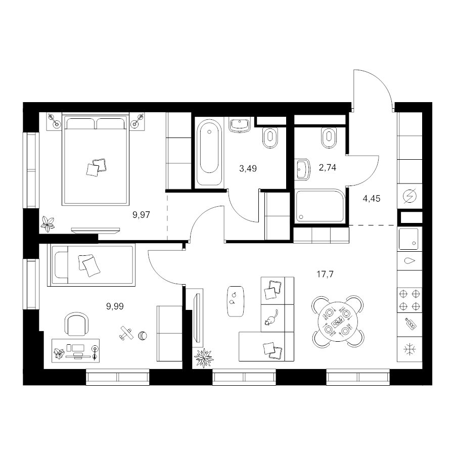 3 ккв (Евро) 51,7 м²