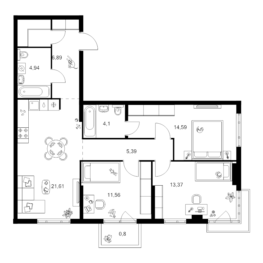 4 ккв (Евро) 85,9 м²