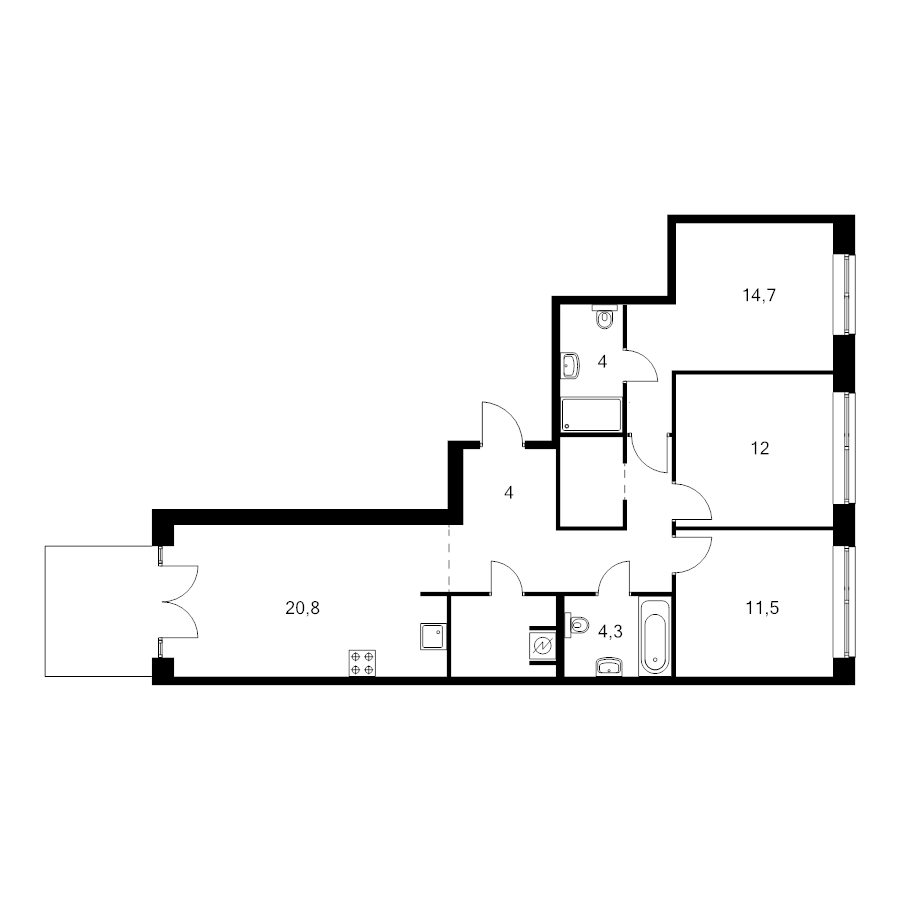 4 ккв (Евро) 88,8 м²