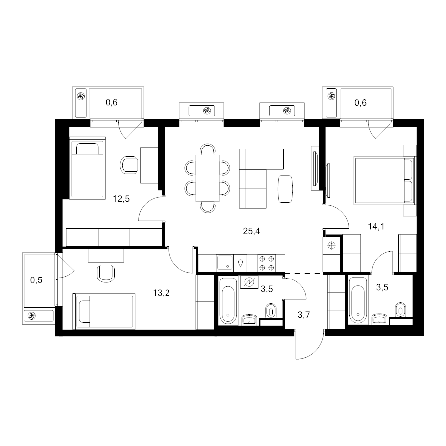 4 ккв (Евро) 77,6 м²