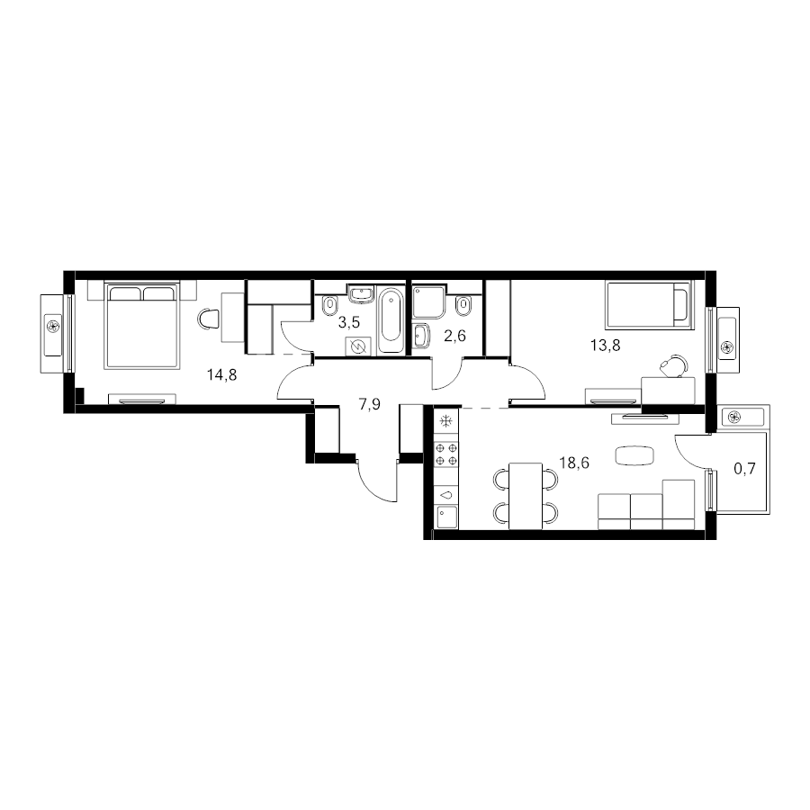 3 ккв (Евро) 64,6 м²