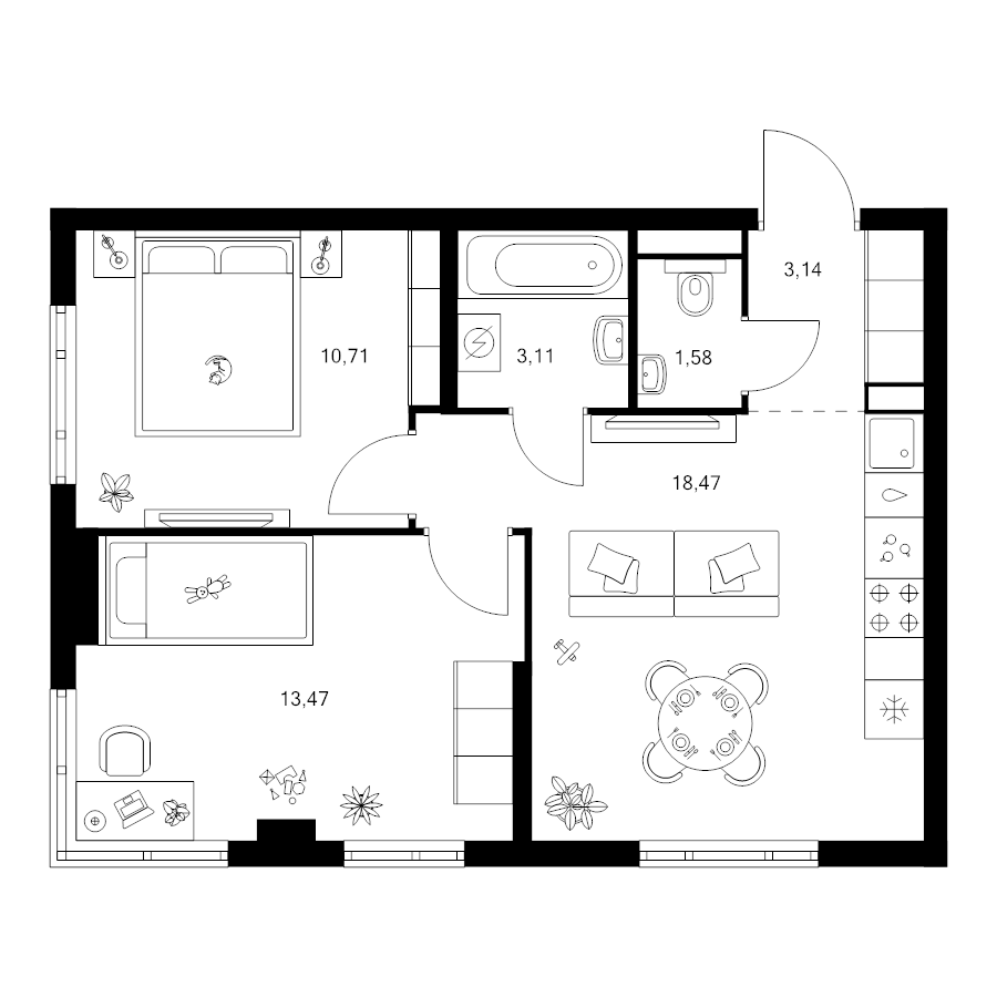 3 ккв (Евро) 50,5 м²
