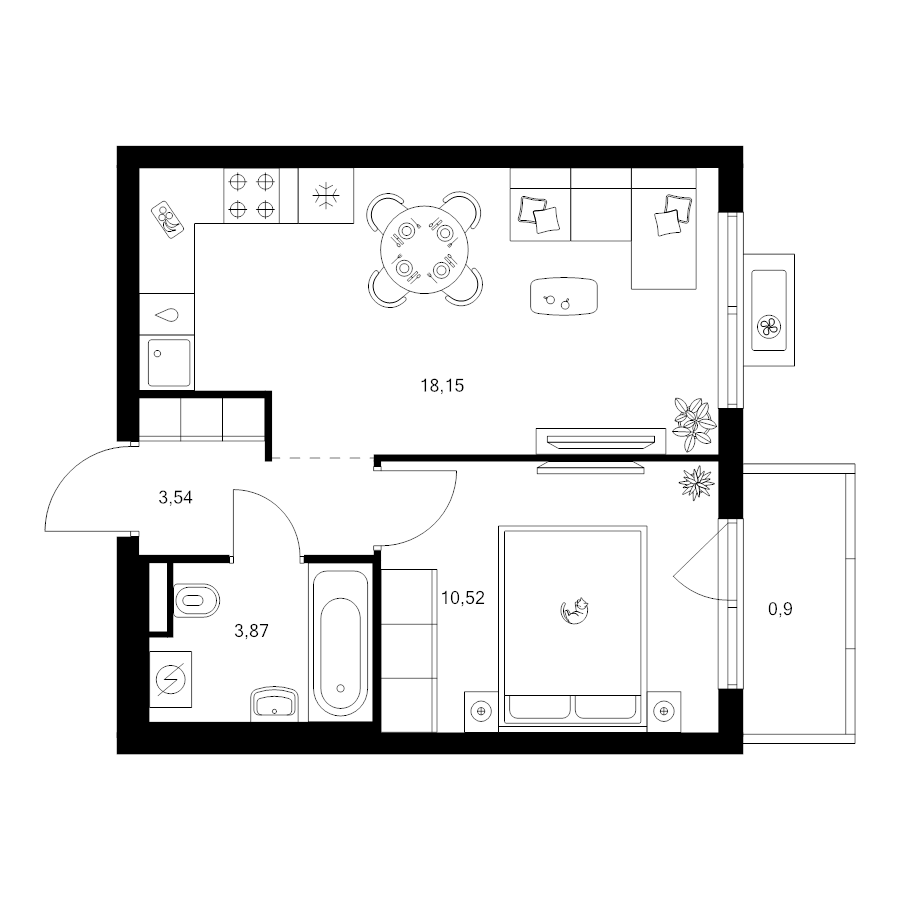 2 ккв (Евро) 37 м²
