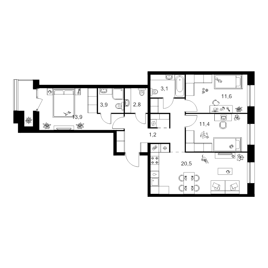 4 ккв (Евро) 81,2 м²