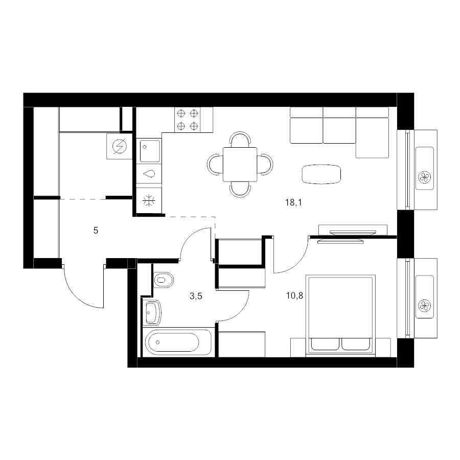 2 ккв (Евро) 42 м²
