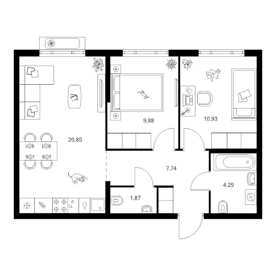 3 ккв (Евро) 55,6 м²