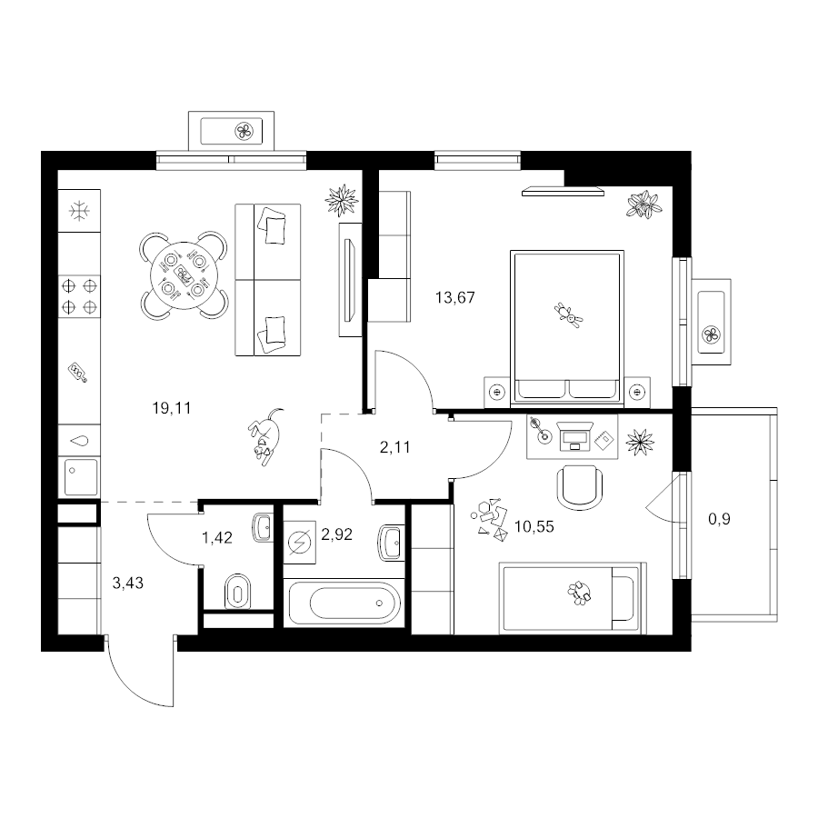3 ккв (Евро) 54,1 м²