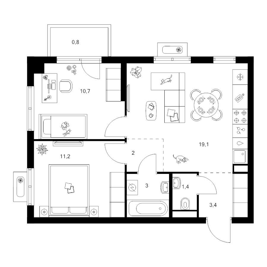 3 ккв (Евро) 51,6 м²