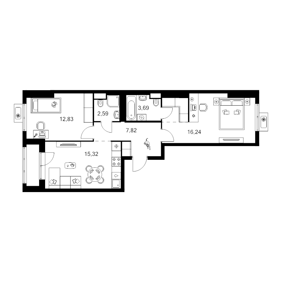3 ккв (Евро) 62,4 м²