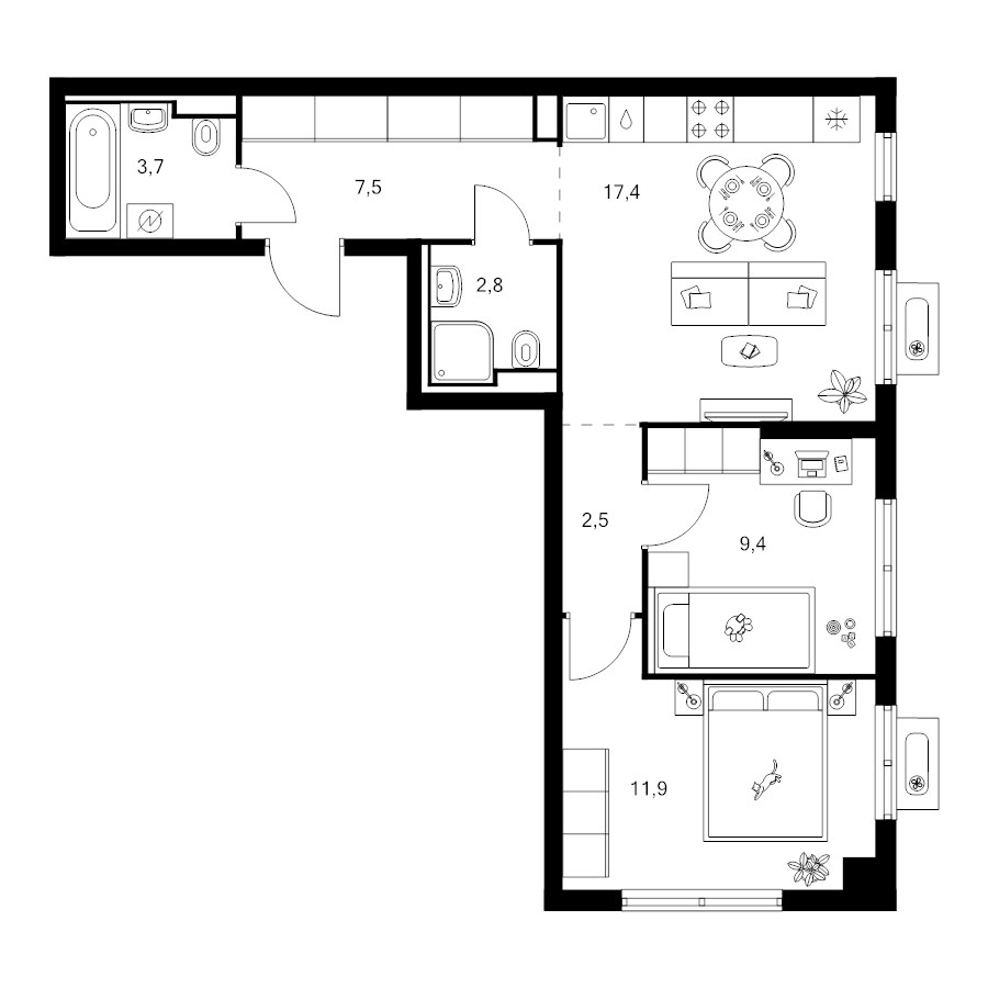 3 ккв (Евро) 55,2 м²