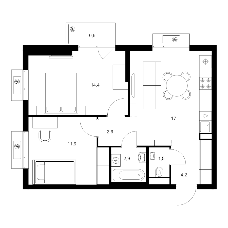 3 ккв (Евро) 55,1 м²