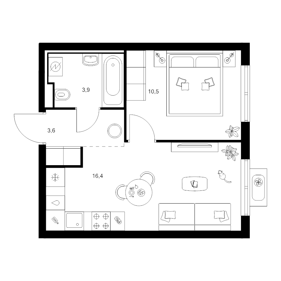 2 ккв (Евро) 34,4 м²