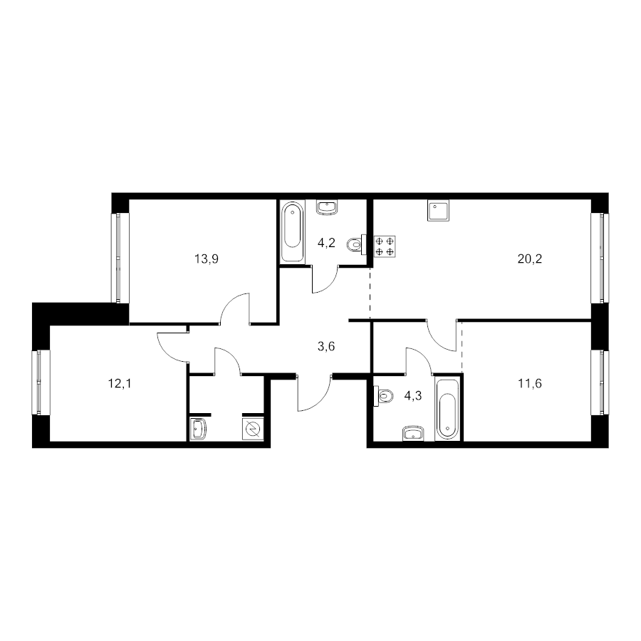 4 ккв (Евро) 83,6 м²