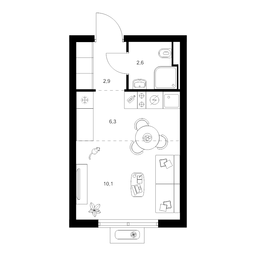 Студия 21,9 м²