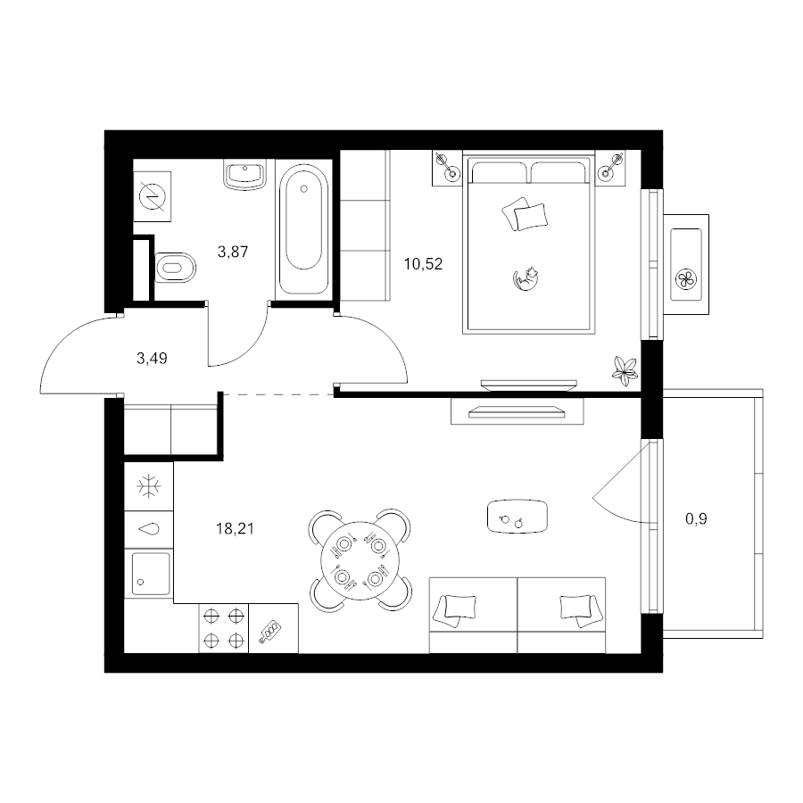 2 ккв (Евро) 37 м²