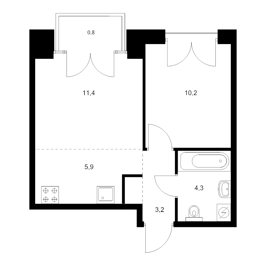 2 ккв (Евро) 35,8 м²