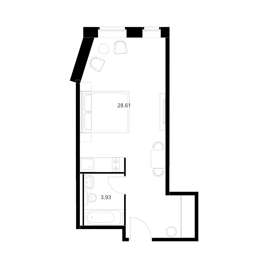 Студия 32,5 м²