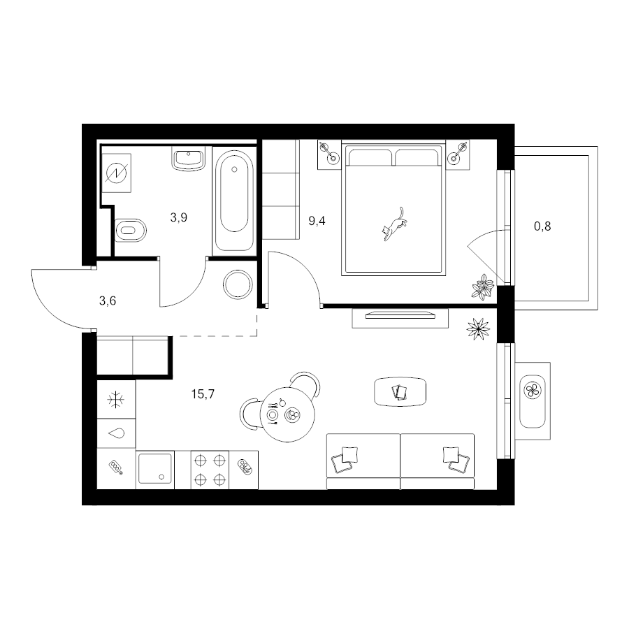 2 ккв (Евро) 33,4 м²