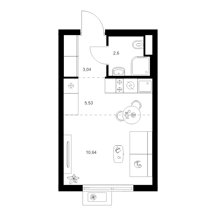 Студия 21,8 м²