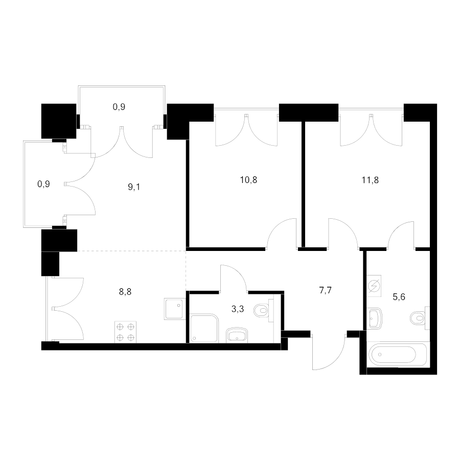 3 ккв (Евро) 58,9 м²
