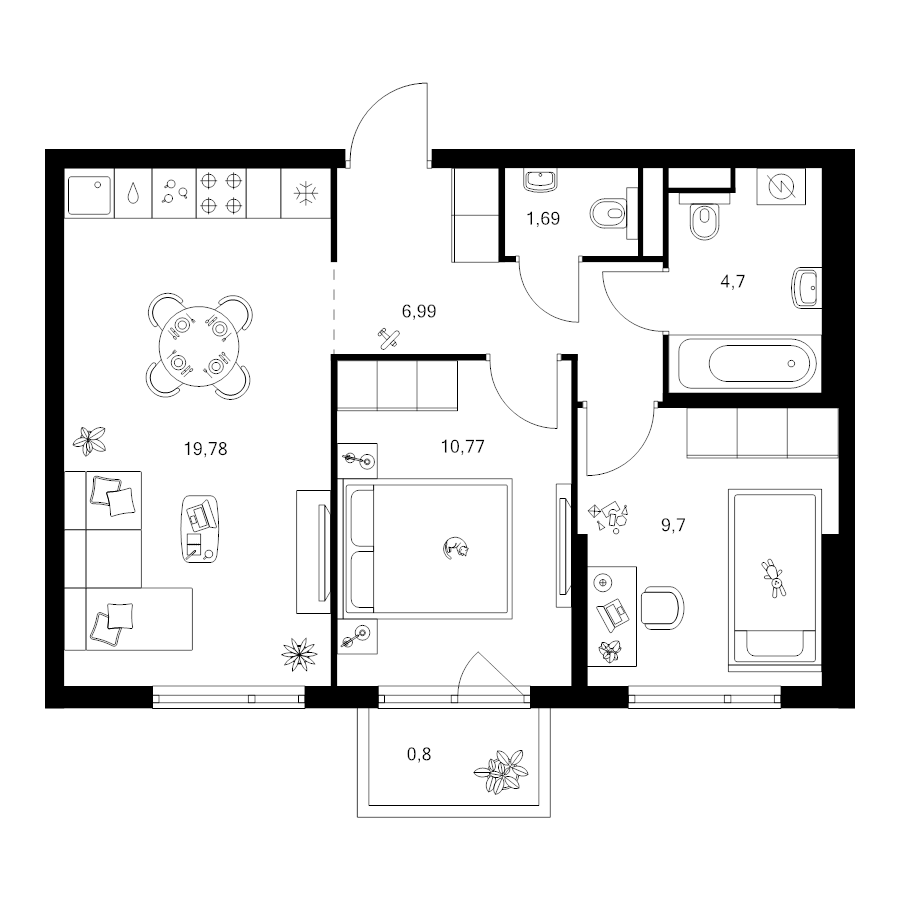 3 ккв (Евро) 54,4 м²