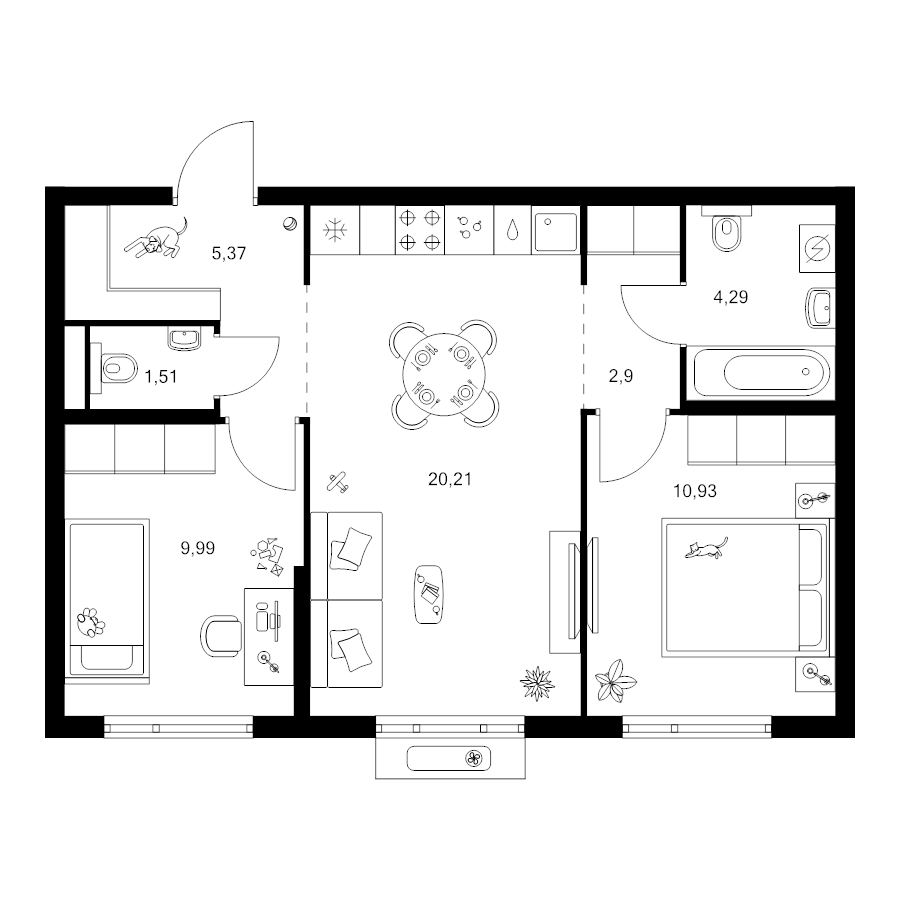 3 ккв (Евро) 55,2 м²