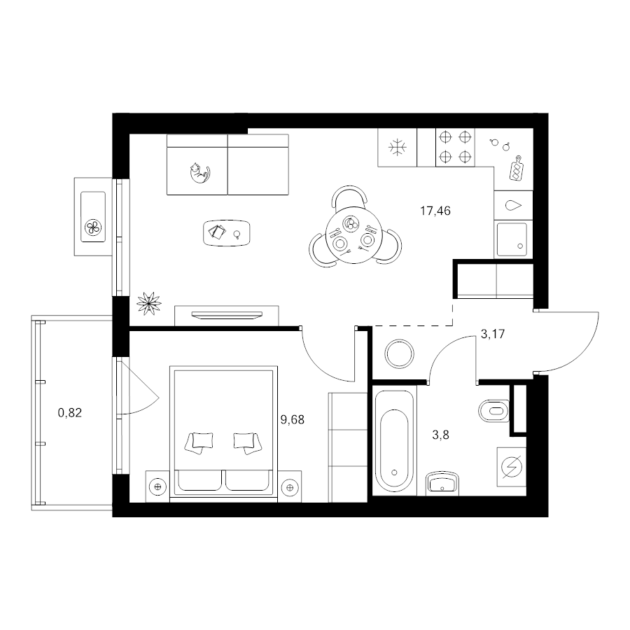 2 ккв (Евро) 34,9 м²