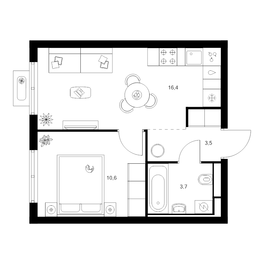 2 ккв (Евро) 34,2 м²