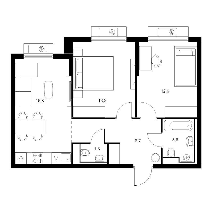 3 ккв (Евро) 56,2 м²