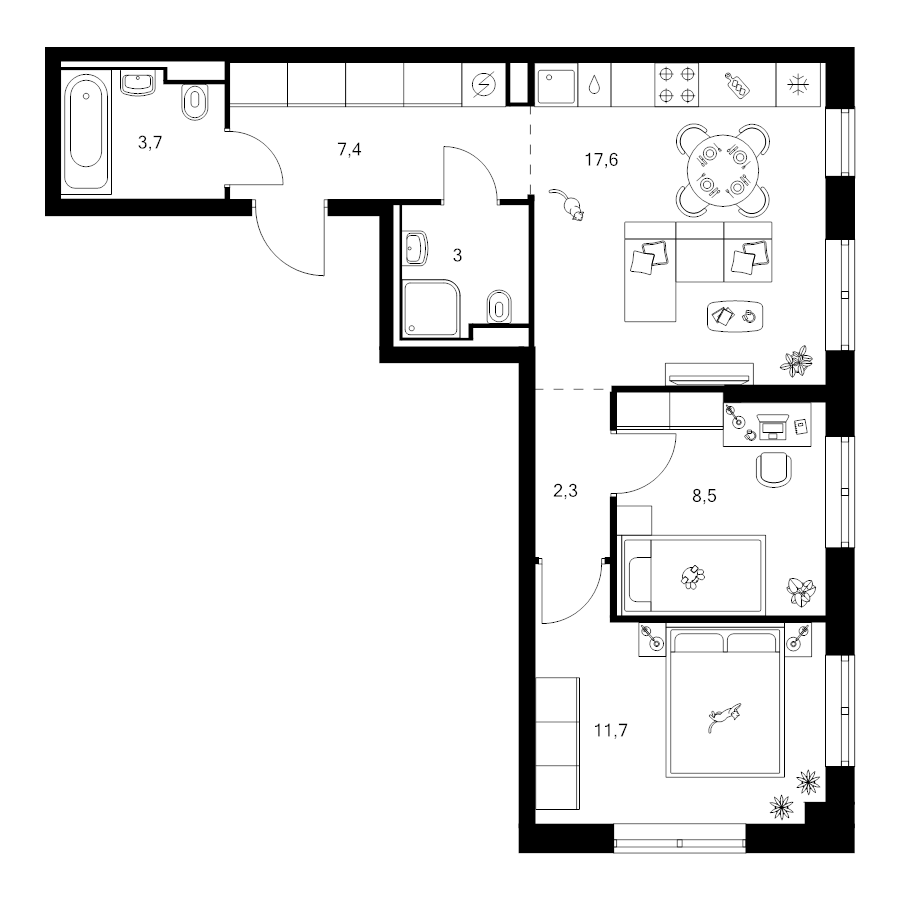3 ккв (Евро) 54,2 м²
