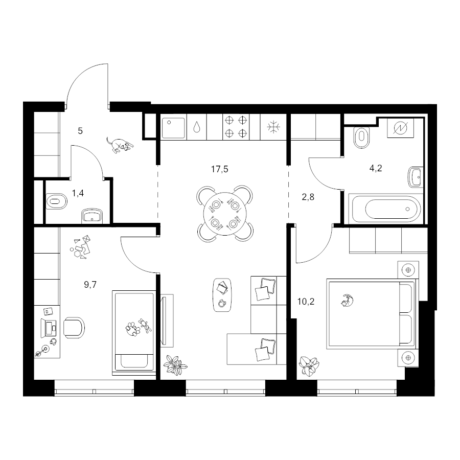 3 ккв (Евро) 50,8 м²