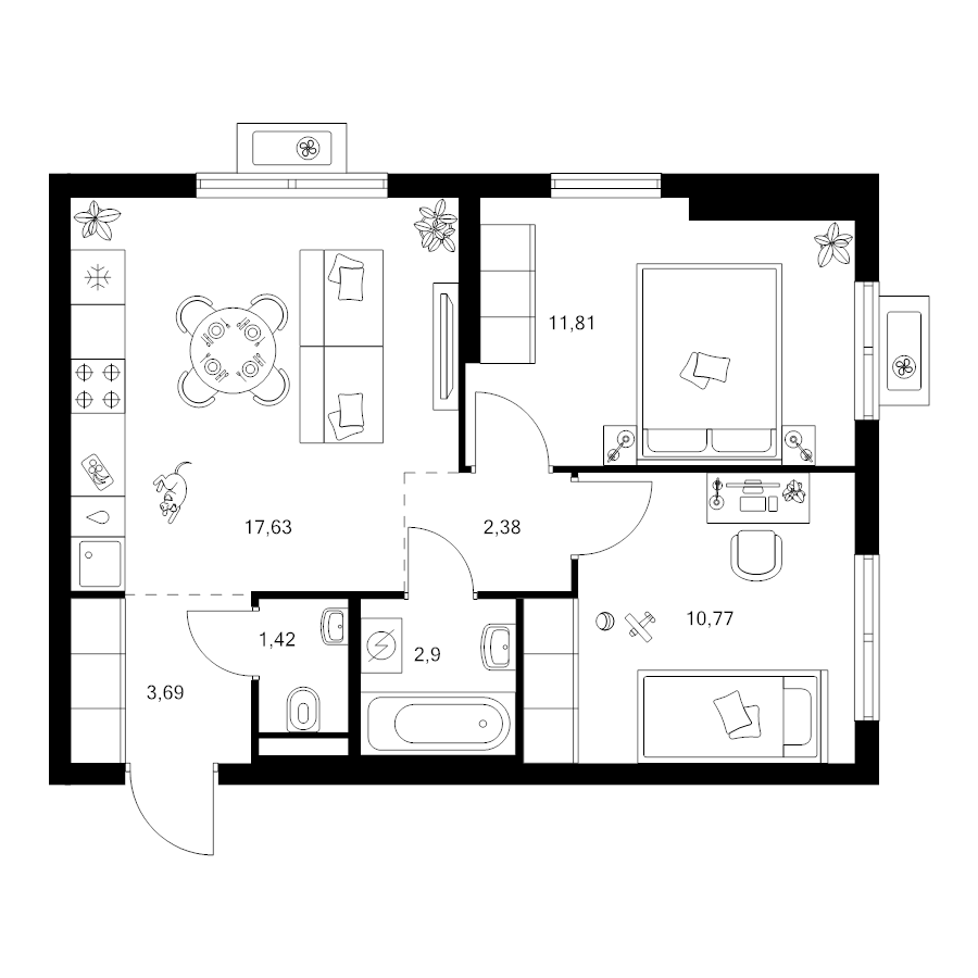 3 ккв (Евро) 50,6 м²